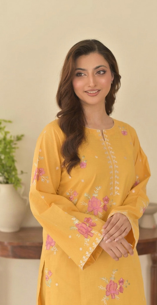 SNA - 2PC LAWN EMBROIDERED UNSTICH (YELLOW)