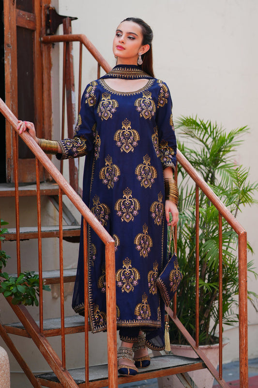 MRB - 3PC LAWN EMBROIDERED UNSTITCHED (BLUE)