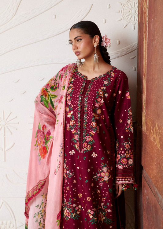 HNR - 3PC LAWN EMBROIDERED UNSTITCHED (MAROON)