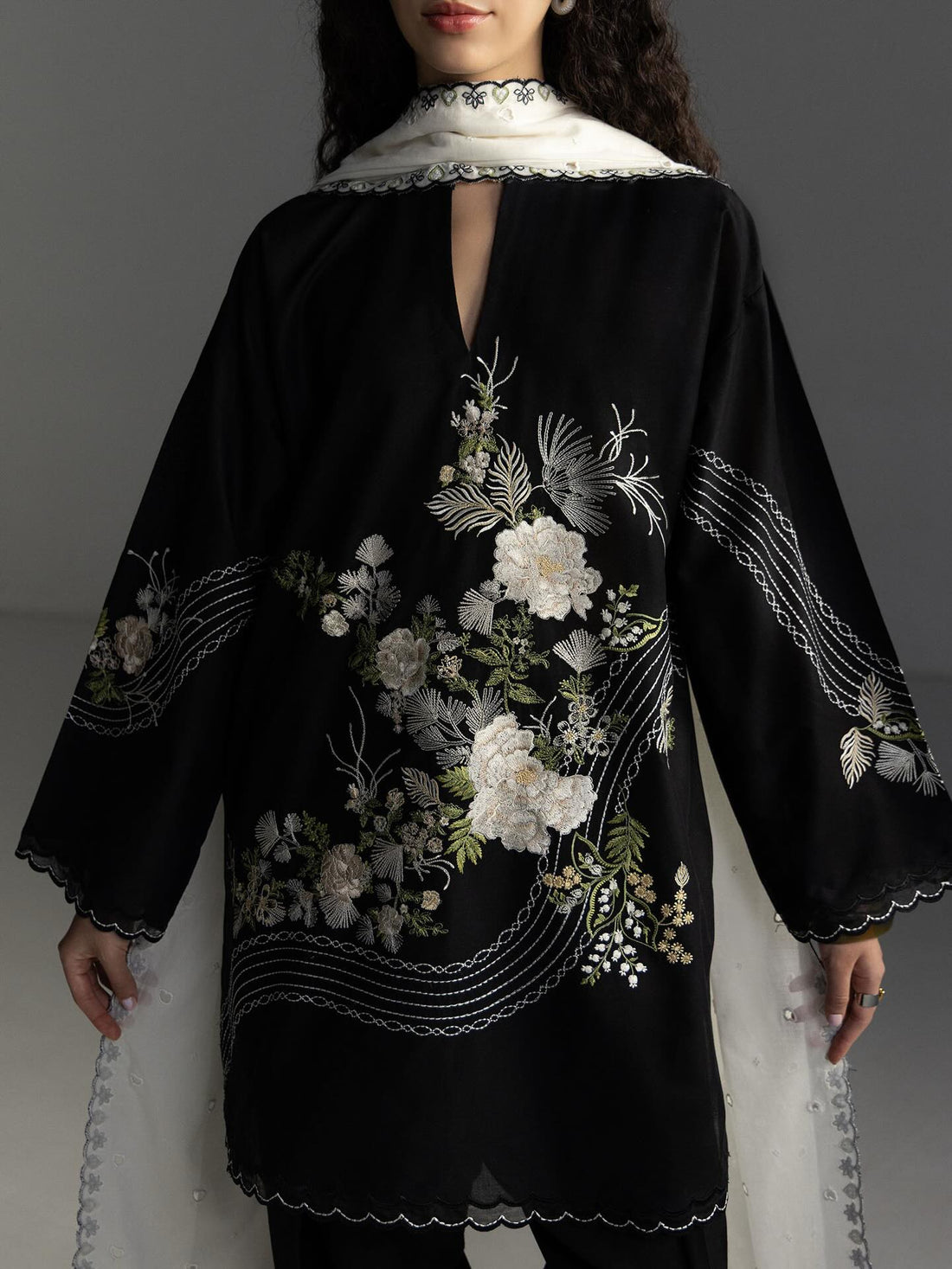 ZSJ - 3PC LAWN EMBROIDERED UNSTITCHED (BLACK)
