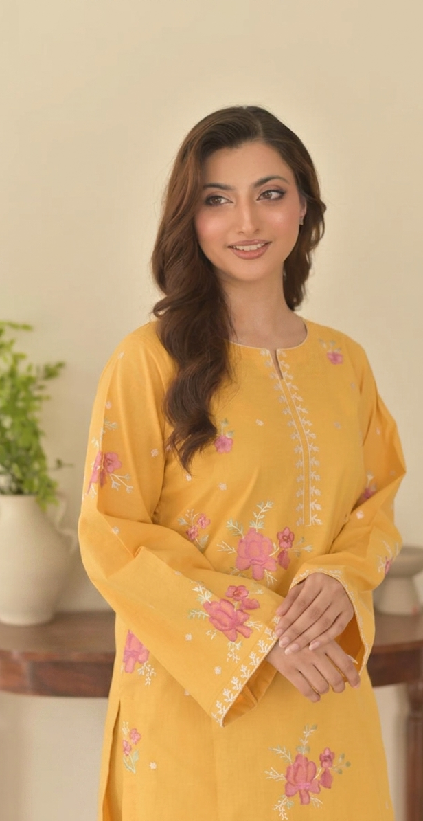 SNA - 2PC LAWN EMBROIDERED UNSTICH (YELLOW)