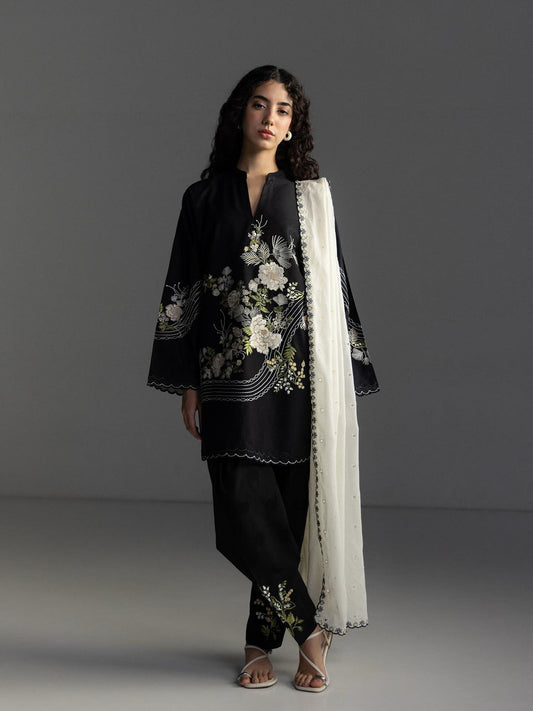 ZSJ - 3PC LAWN EMBROIDERED UNSTITCHED (BLACK)