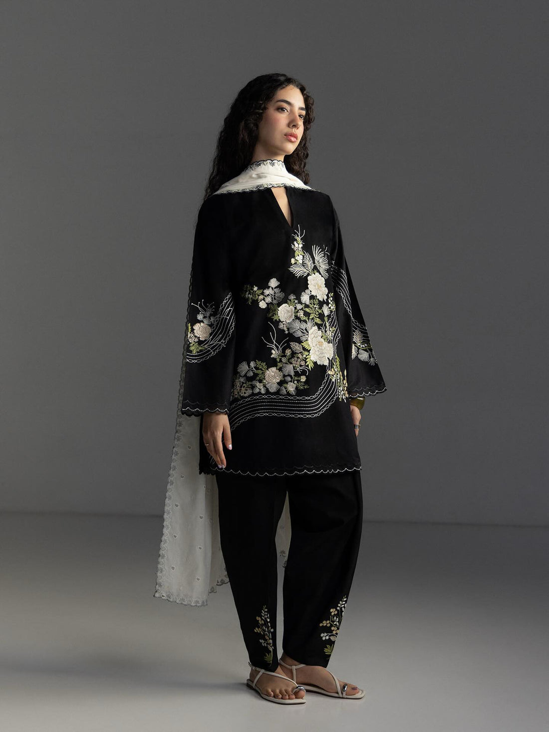 ZSJ - 3PC LAWN EMBROIDERED UNSTITCHED (BLACK)