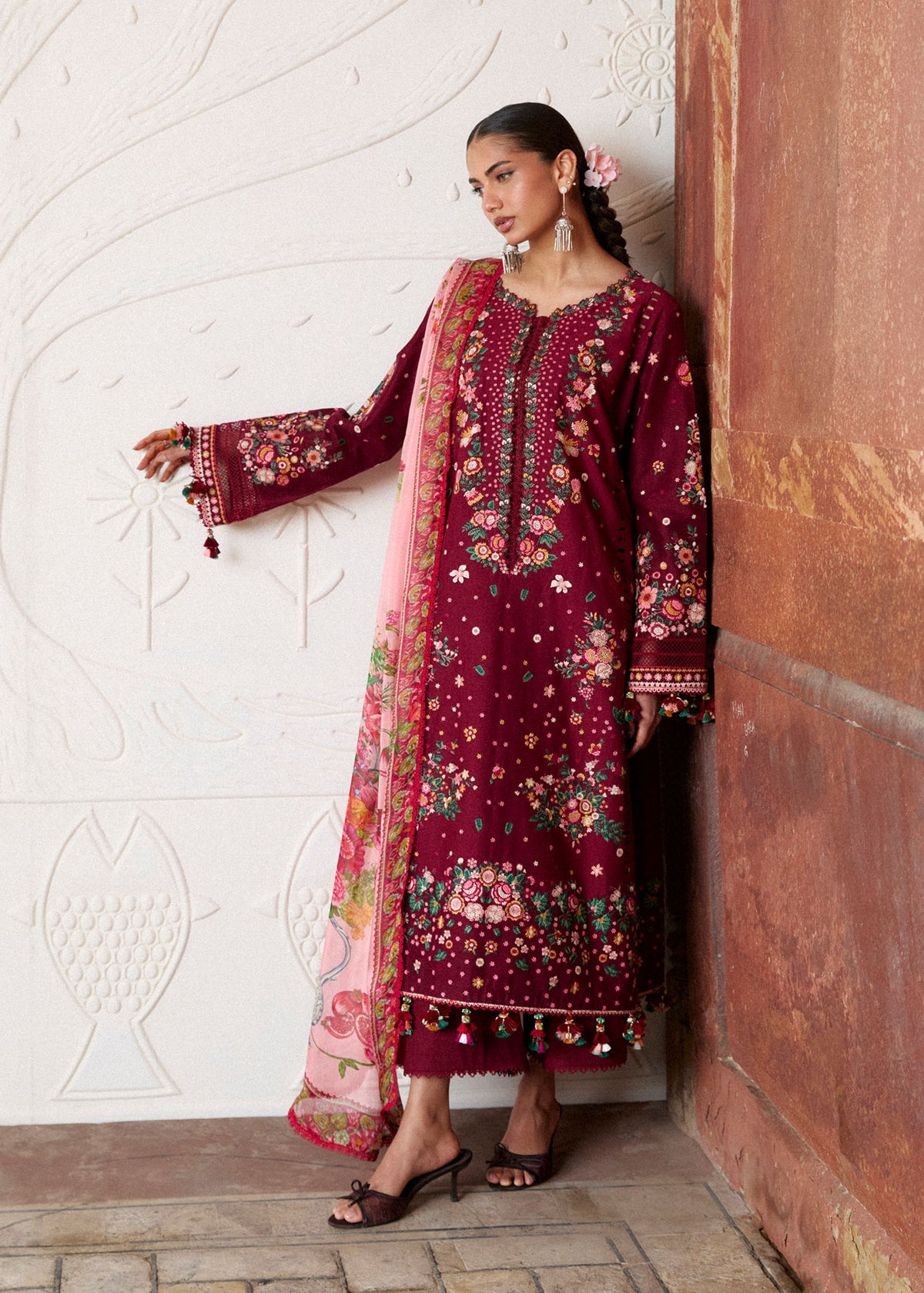 HNR - 3PC LAWN EMBROIDERED UNSTITCHED (MAROON)