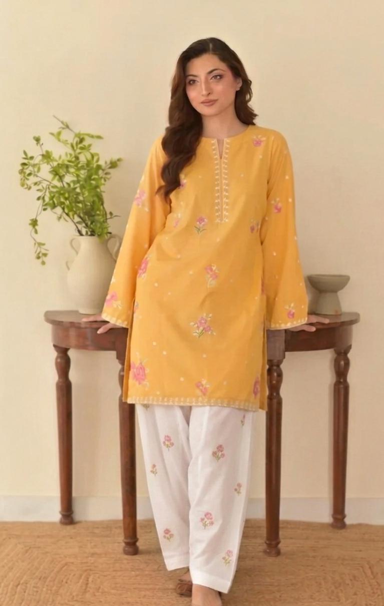 SNA - 2PC LAWN EMBROIDERED UNSTICH (YELLOW)