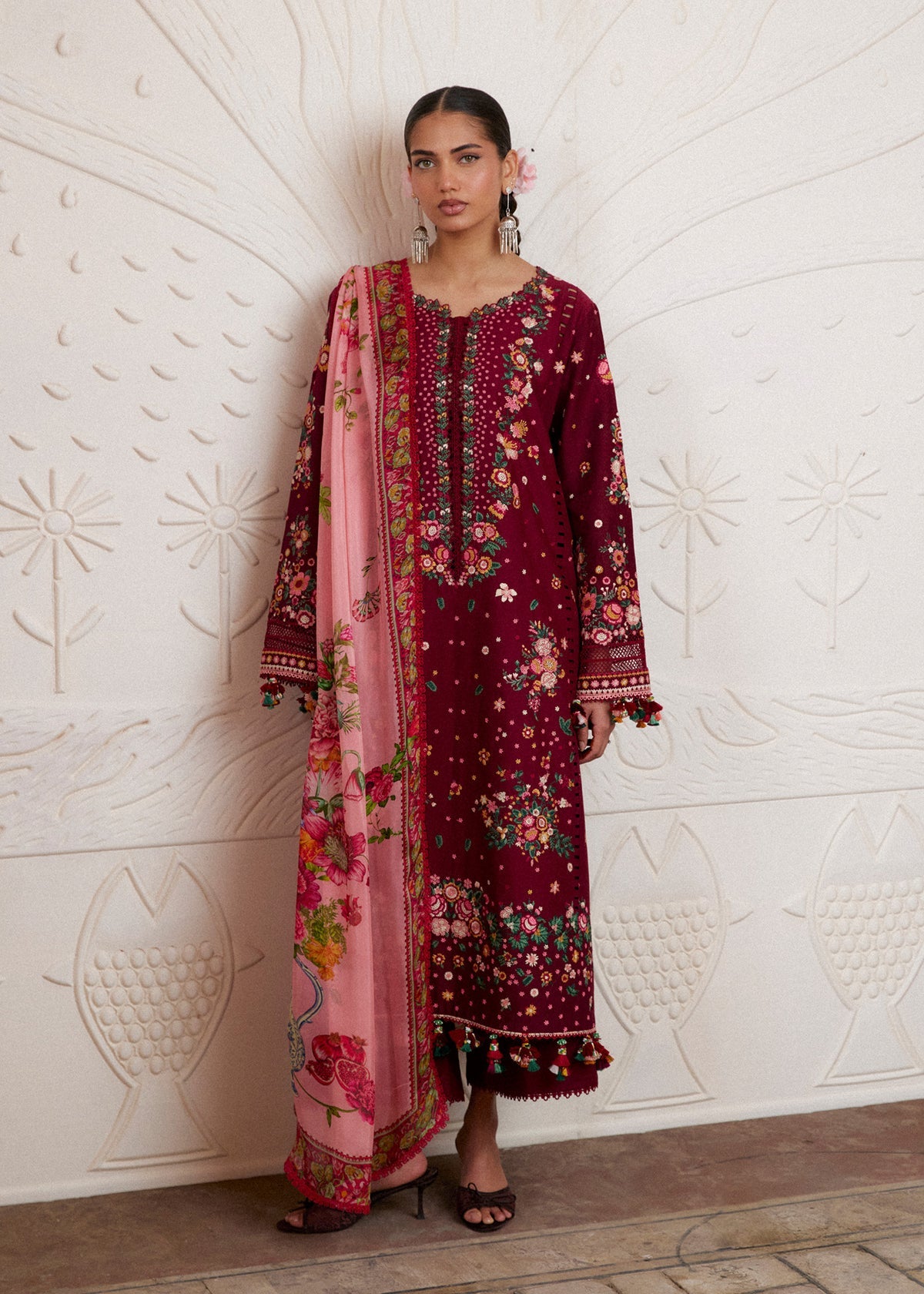 HNR - 3PC LAWN EMBROIDERED UNSTITCHED (MAROON)
